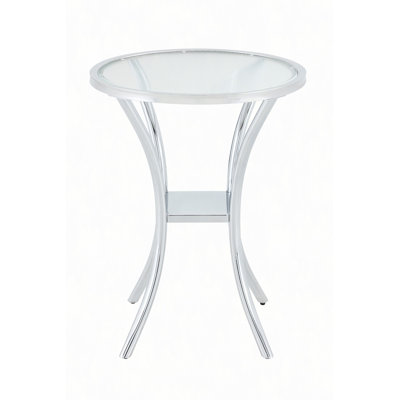 Stainless Steel Wrapped Tempered Glass Top Bar Table with Chrome Plated Base - Double Tier Storage for Dining Room Negotiation Room Office Bar Cafe (1 Table)
