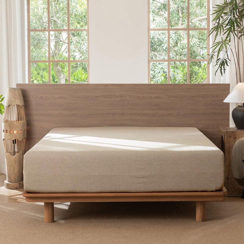 Drap-housse MooMee 100% coton lavé extra profond, Taupe, Très grand lit