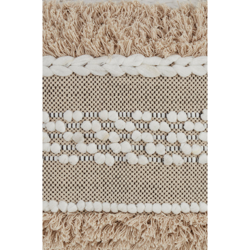 18'' Natural Cotton Moroccan Throw Pillow with Fringe and Braids
