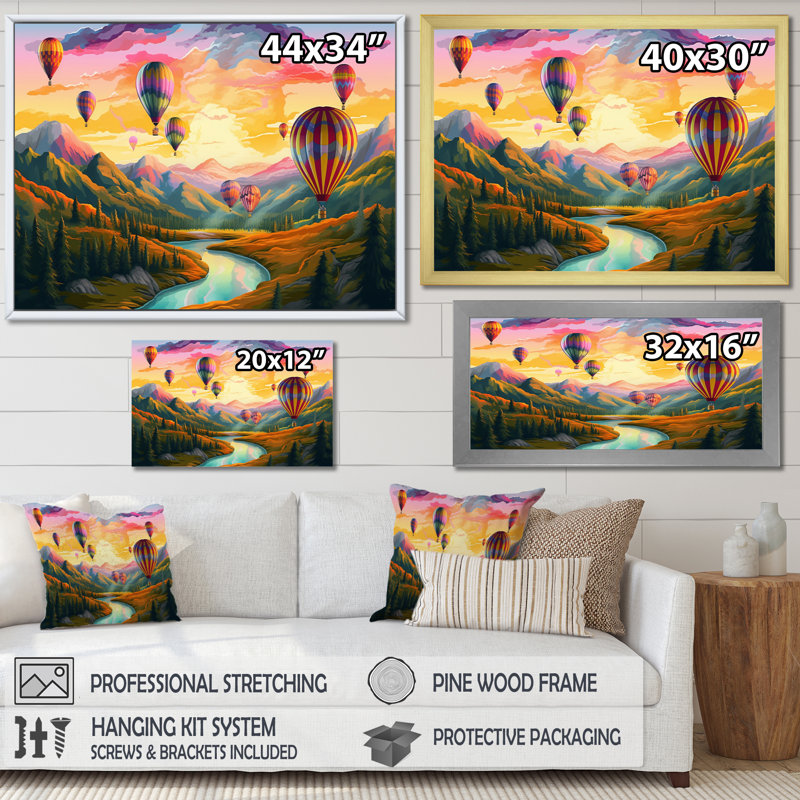 Hot Air Ballon Bold Scenery I - impression, H 12 po x l 20 po x P 1 po, Cadre flottant doré
