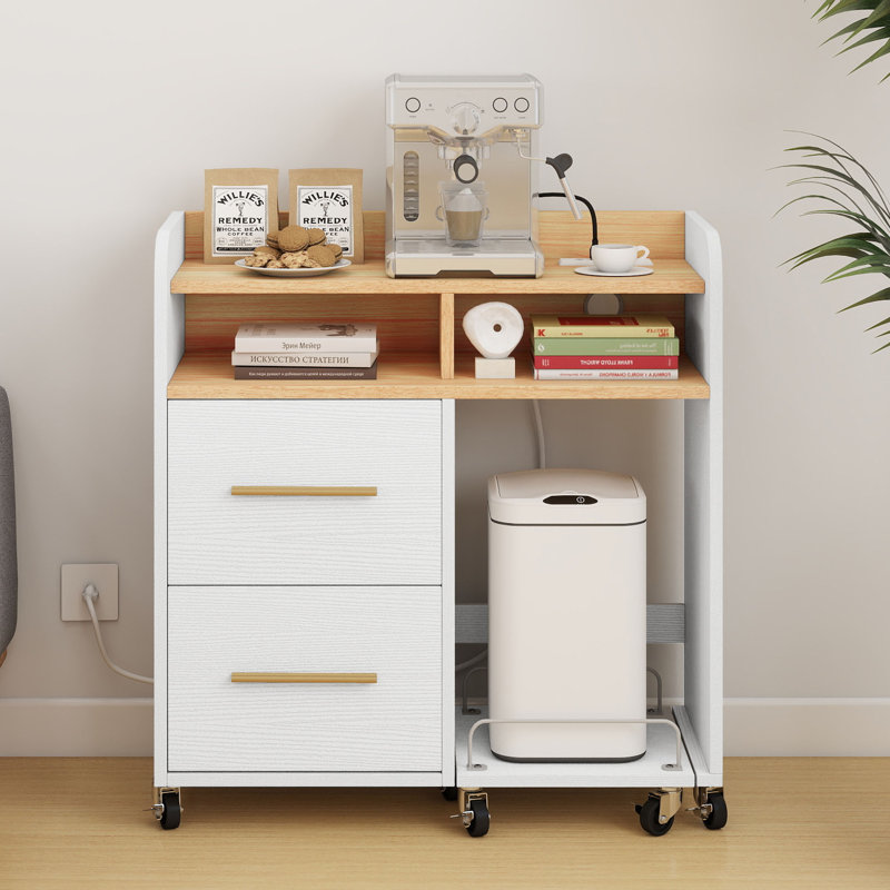 Asharra 35'' W File Cabinet with Power Outlets, 2-Drawer & Printer Stand, White