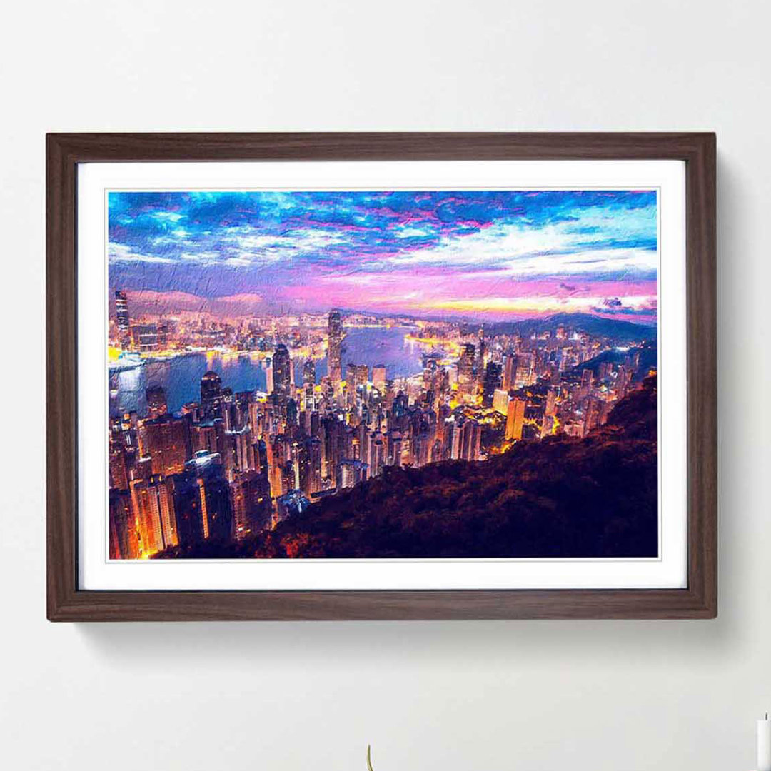 Hong Kong Skyline at Sunset - Framed Print
