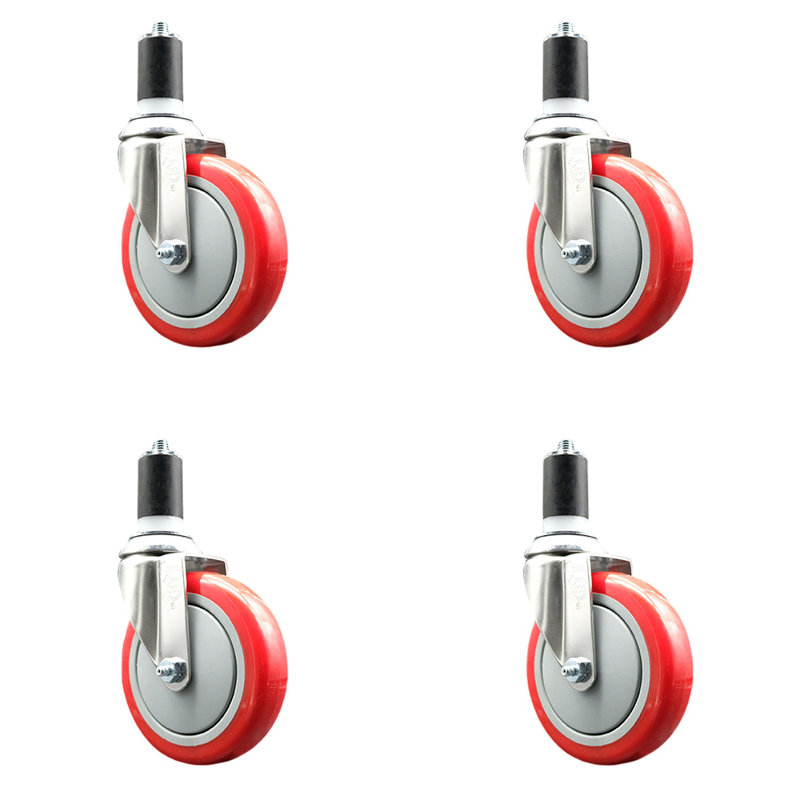 Ensemble de roulettes extensibles pivotantes en polyuréthane 316SS SCC, Rouge