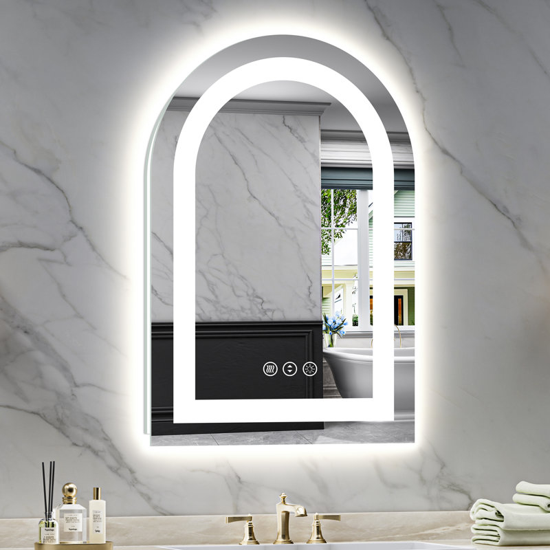Arch Bathroom LED Mirror with Frontlit & Backlit, Anti Fog Lighted Vanity Mirror with Stepless Dimmable, ETL Listed, IP54 Waterproof, CRI90+, HD Tempered Glass