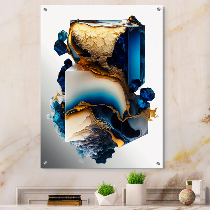 Abstract Geode Modern Shape - Abstract Marble Acrylic Wall Art For Kitchen, 40" H x 30" W