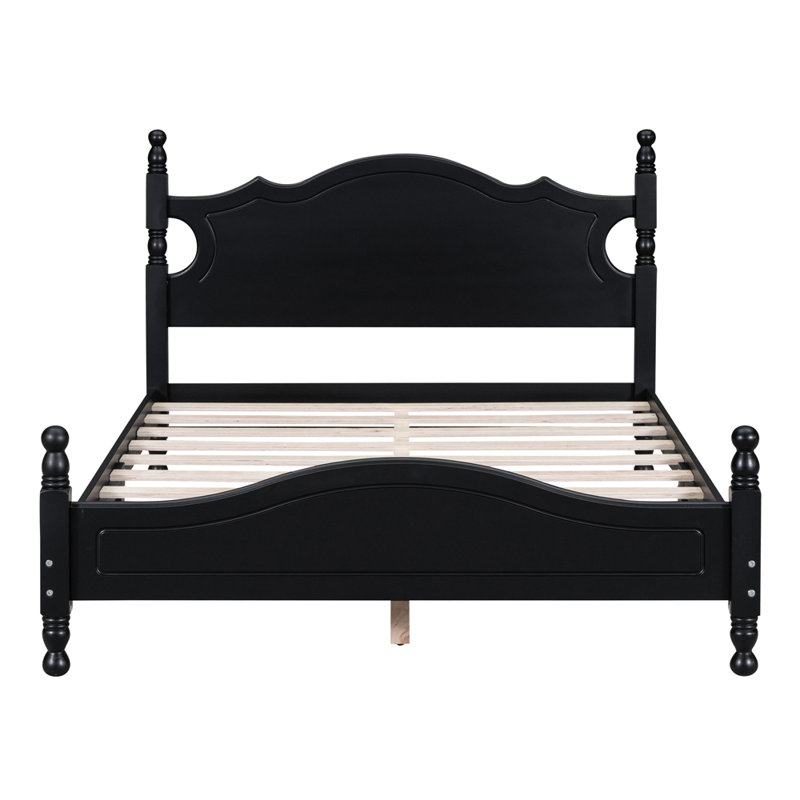 Modern Wood Platform Bed Frame with Wooden Slat Support, Black, Full / Double