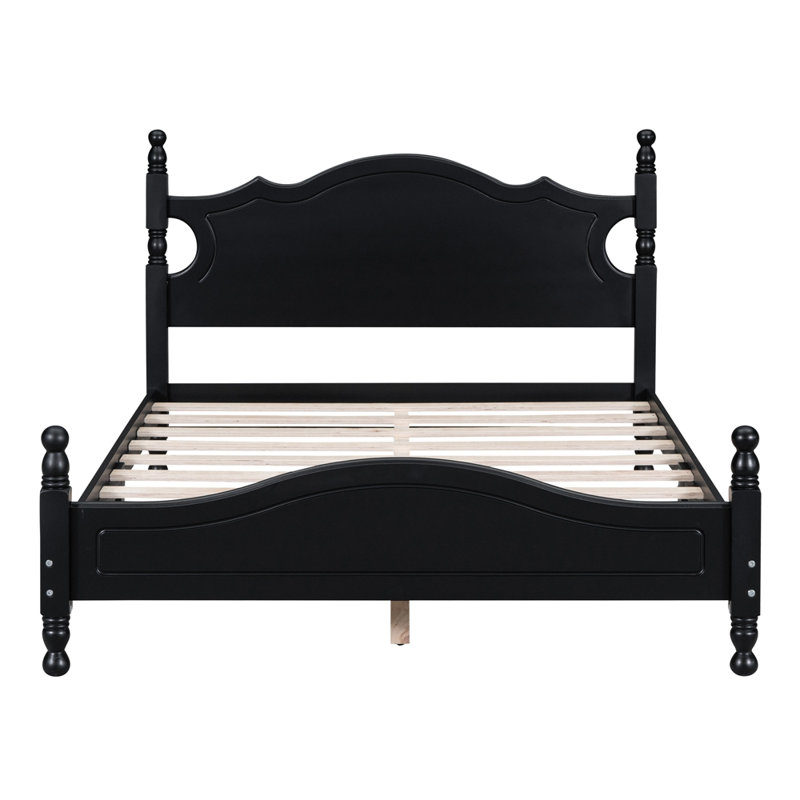 Modern Wood Platform Bed Frame with Wooden Slat Support, Full / Double, Black