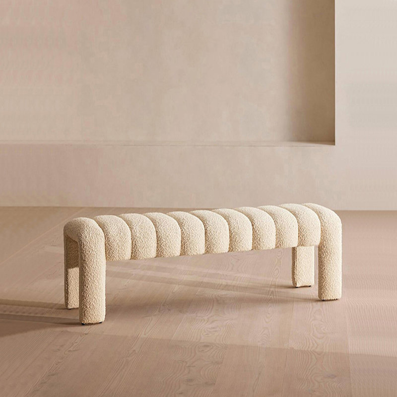 Banc rembourré en mélange de polyester Carraton, H 15,74 po x l 47,24 po x P 19,68 po, Beige