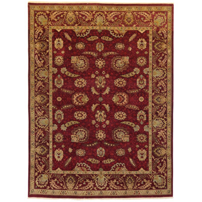 One-of-a-Kind Oriental Hand-Knotted Wool Burgundy/Gold/Teal Area Rug