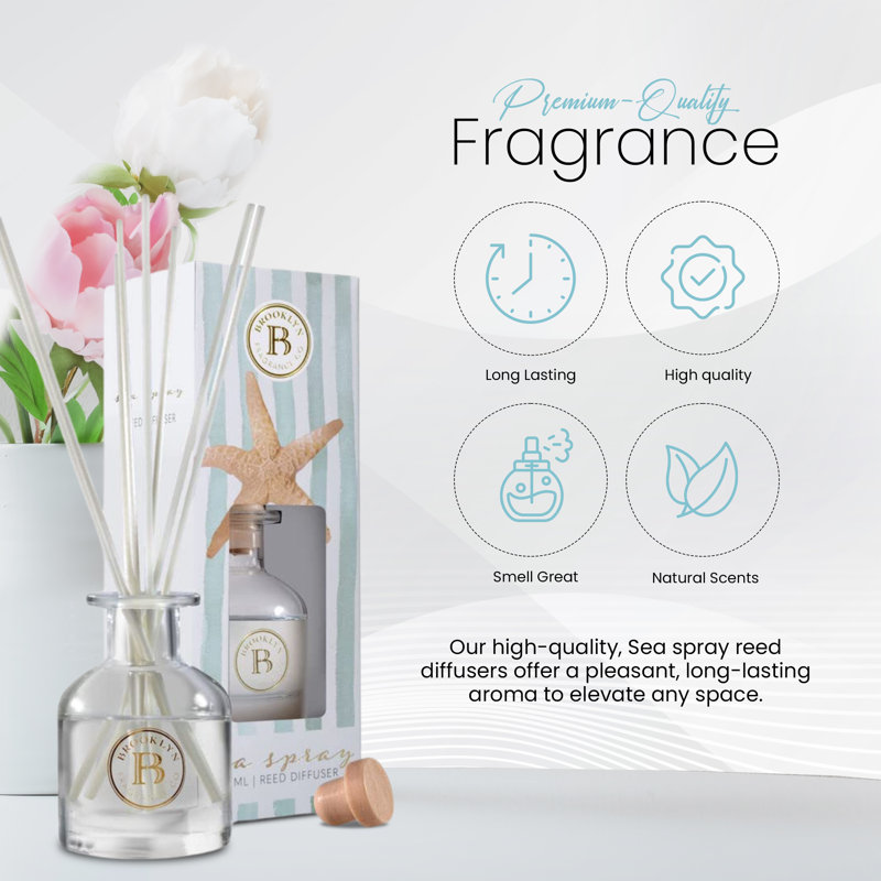 Brooklyn Fragrance Co. Aroma Diffuser - Long Lasting Premium Fragrance - Air Freshener For Home Sea Sprays- Reed Diffuser For A Large Room - 100ml
