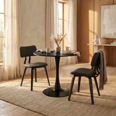  Table bistro ronde 24 po Bristol, table de cuisine à piédestal de petite taille avec base noire et plateau biseauté, table de café et de pub moderne