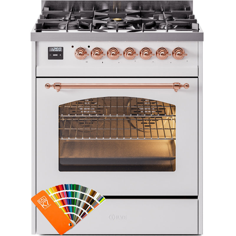 ILVE Nostalgie II 30 in Dual Fuel Range, Stainless Steel/Brass, Liquid Propane