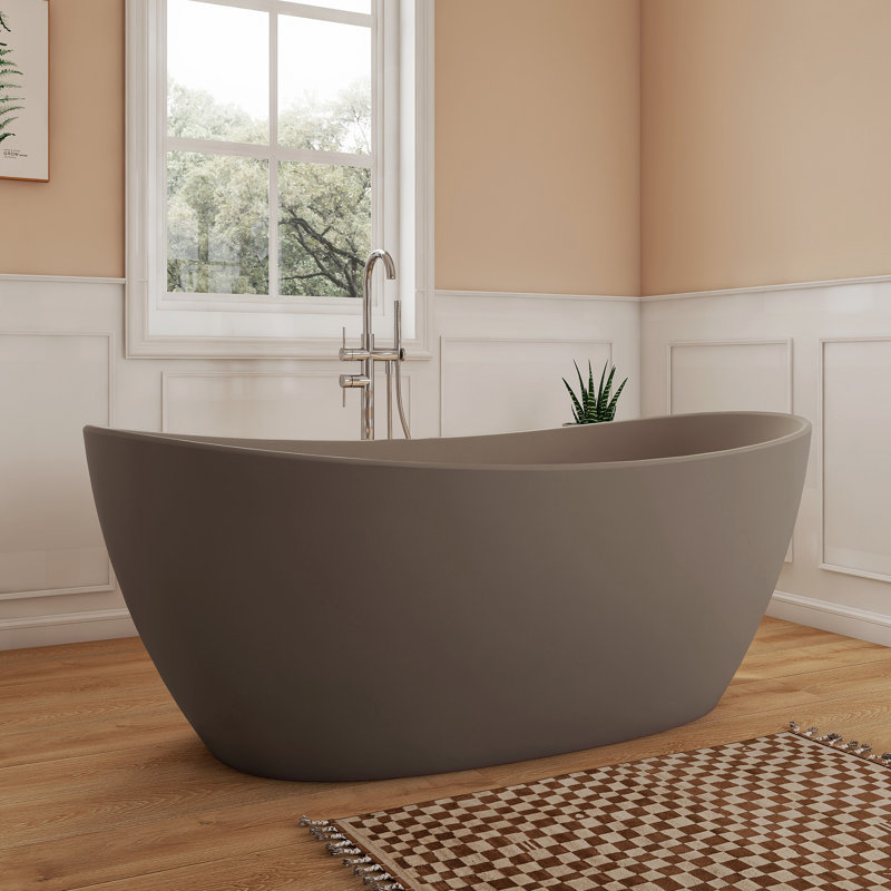 Fslefay 65'' Freestanding Bathtub Solid Surface Deep Soaking Tubs, Taupe