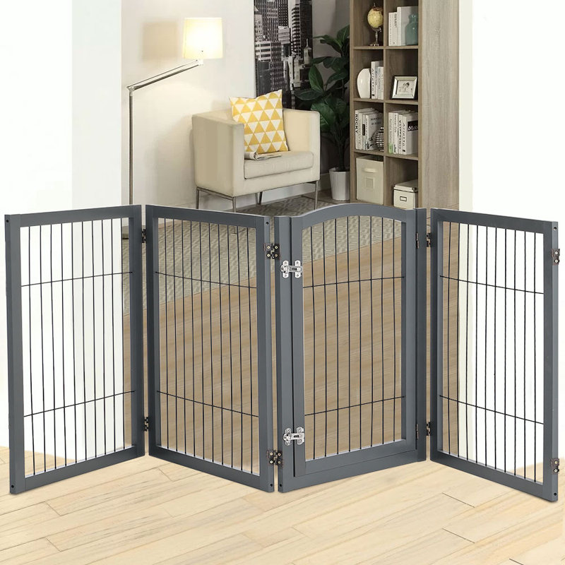 Freestanding Metal Folding Pet Gate, 224cm, Grey