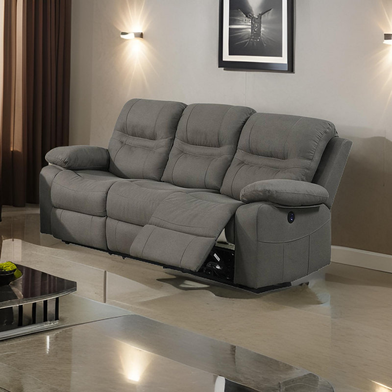 Canapé inclinable à accoudoirs coussinés de 86 po Antwone, Faux cuir gris