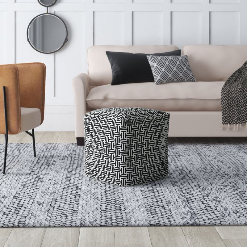 Lysistrate Upholstered Pouf, Greige/White