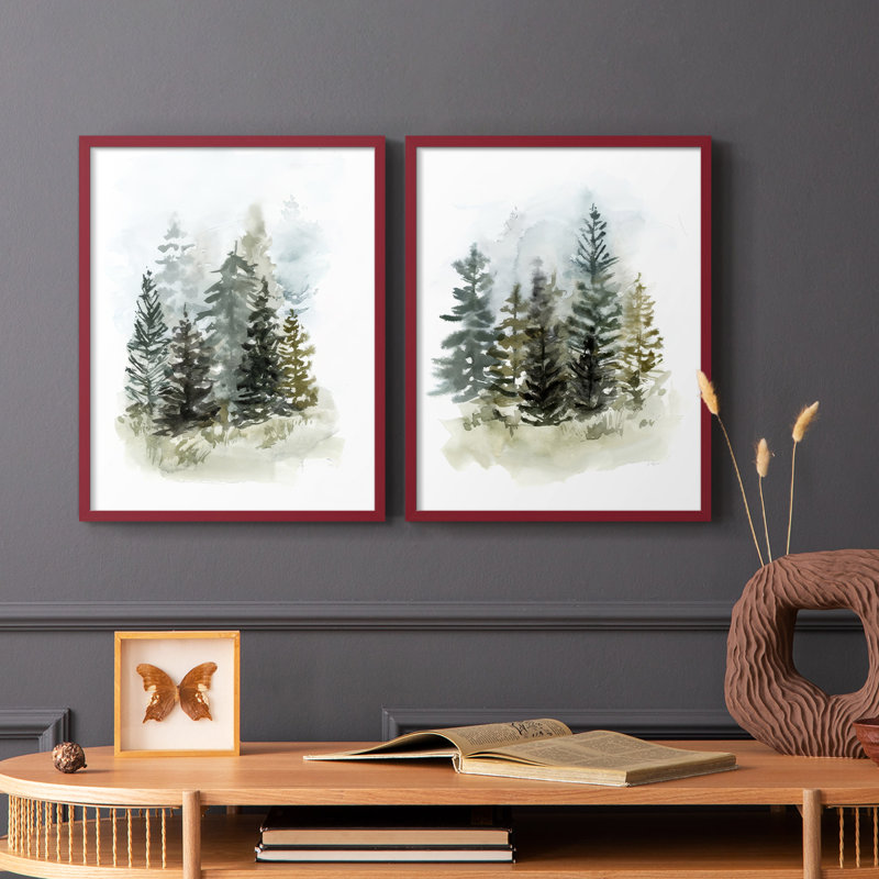 Impression encadrée Washy Treeline I-Premium - prête à être accrochée - aucun clou requis - aucun clou requis, Rouge