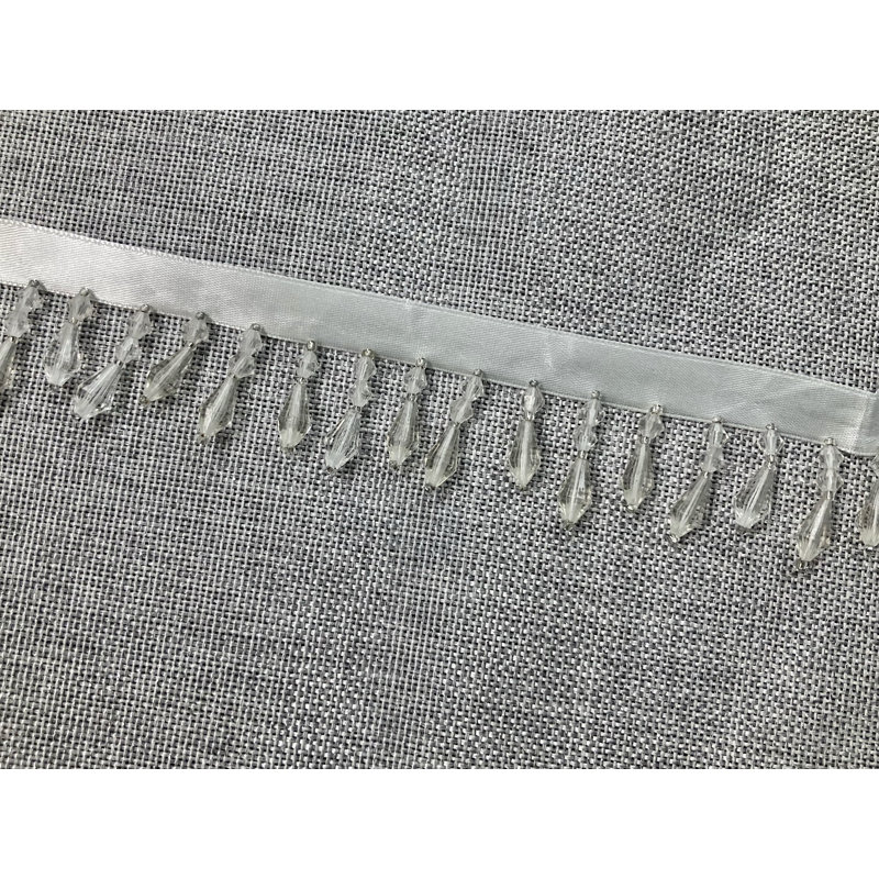 White/Clear Lucite Crystal Beaded Fringe 1.5" Width Trim Sold By The Yard