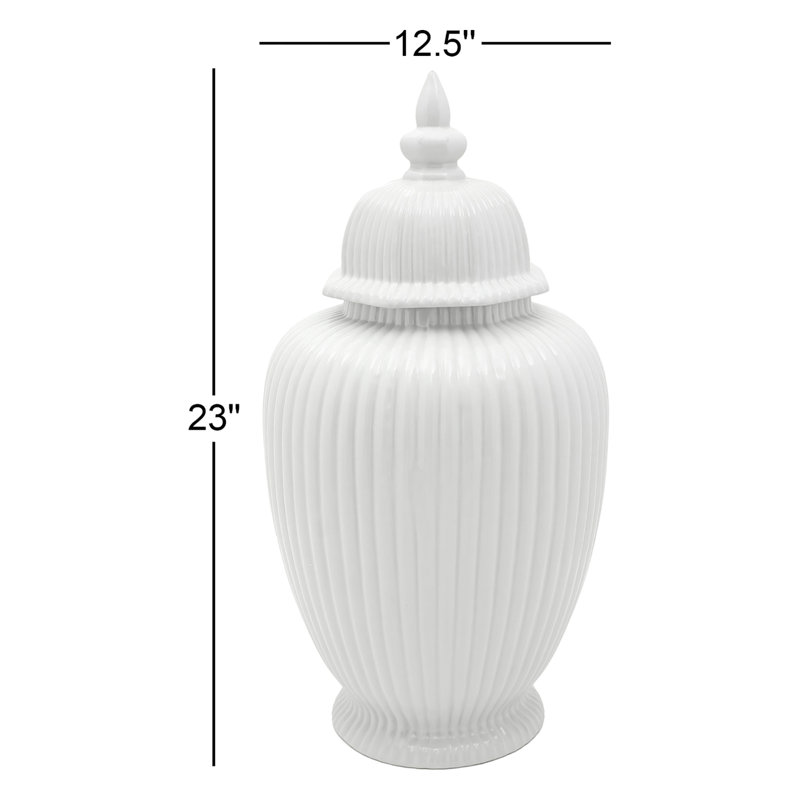 24" Antique White Ridged Temple Jar