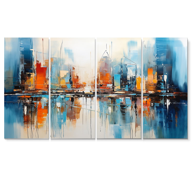 Cortnee - City Architecture Wall Art Decor Set 4 Piece, 28" H x 48" W