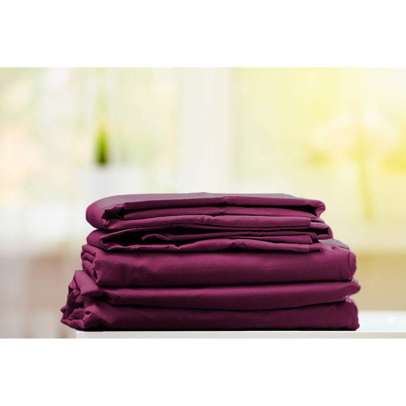 Hotel Quality 6 Piece Rayon From Bamboo Sheet Set, Full + 4 Pillowcases, Eggplant