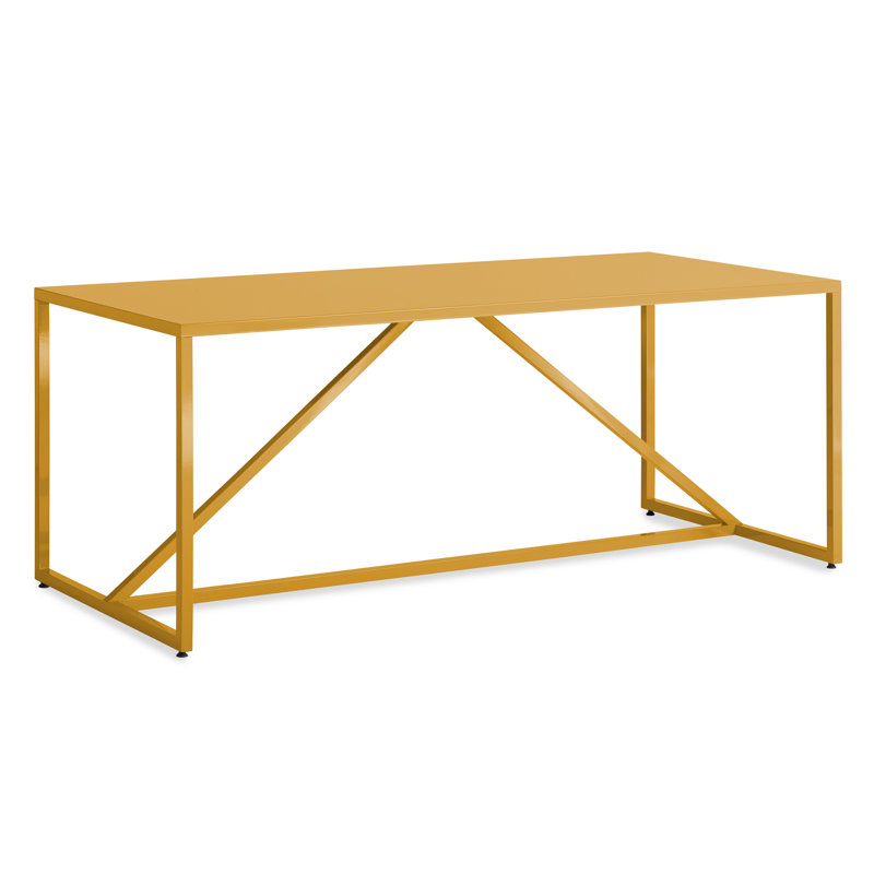 Strut Walnut Metal Base Dining Table, Mustard, 35" W x 75" L, Standard (29" Height)