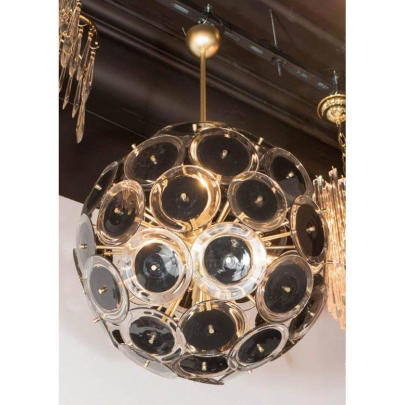 Alan Mizrahi Lighting Vistosi Disque de plafond style globe Murano Lustre, Nickel brossé, Transparent