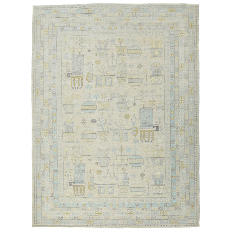 Tapis oriental beige transitionnel unique 9 x 12 One-of-a-Kind