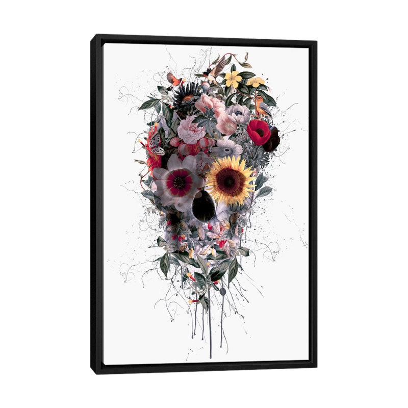 « floral crâne series », impression sur toile, H 26 po x l 18 po x P 1,5 po, Toile avec cadre noir, Pas de tapis
