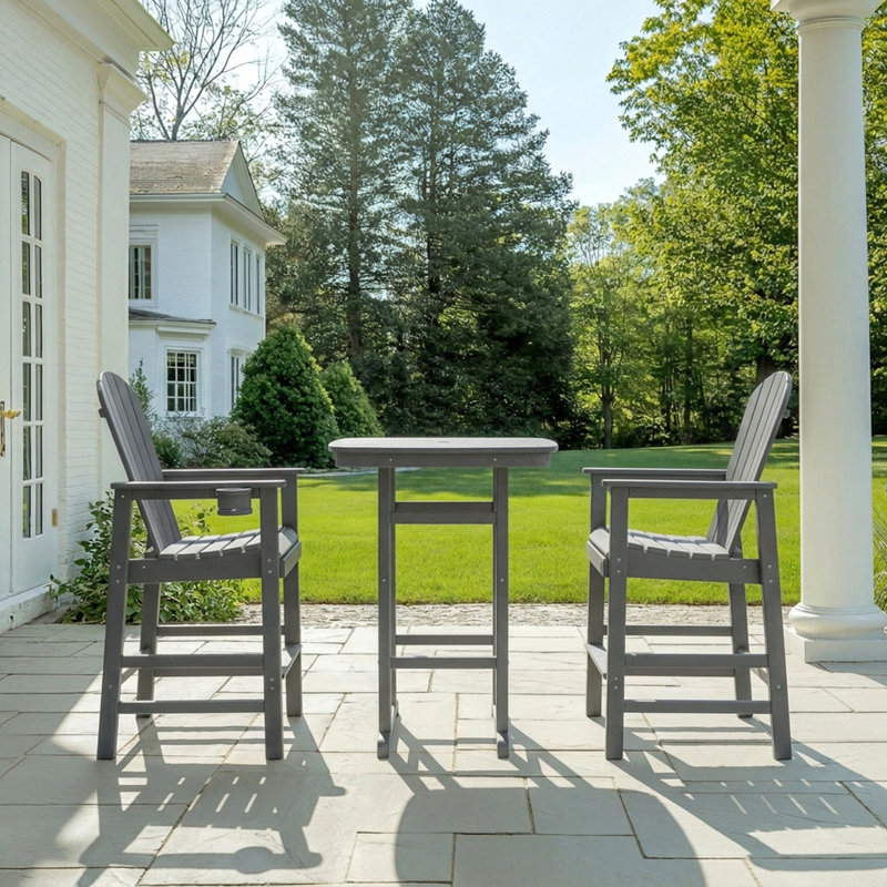 3-Piece HDPE Bar-Height Patio Bistro Set, 42.1" Square High Top Pub Table + 2 Bar Chairs, All-Weather Outdoor Dining Set