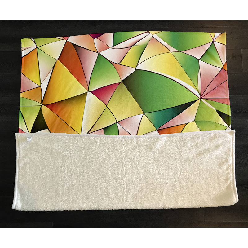 Throw Blanket, Geometric Shapes/Abstract, 68" W x 80" L, Green/Pink/Orange