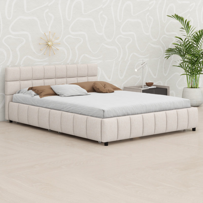 Lit plateforme capitonné Luxe Block, Beige