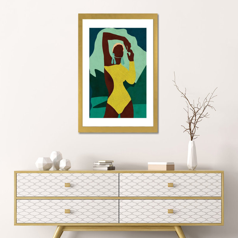 «Citronella» par Reyna Noriega - reproduction imprimée, H 24 po x l 16 po x P 1 po, Papier encadré doré, Blanc