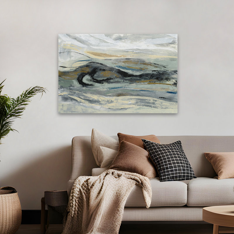 Estuaire - Abstrait beige noir brun, H 48 po x l 32 po