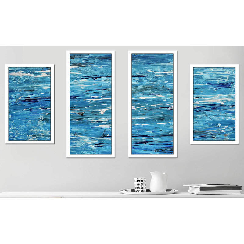Blue Maze - reproduction de 4 pièces, Cadre blanc, H 39,5 po x l 78 po x P 1 po