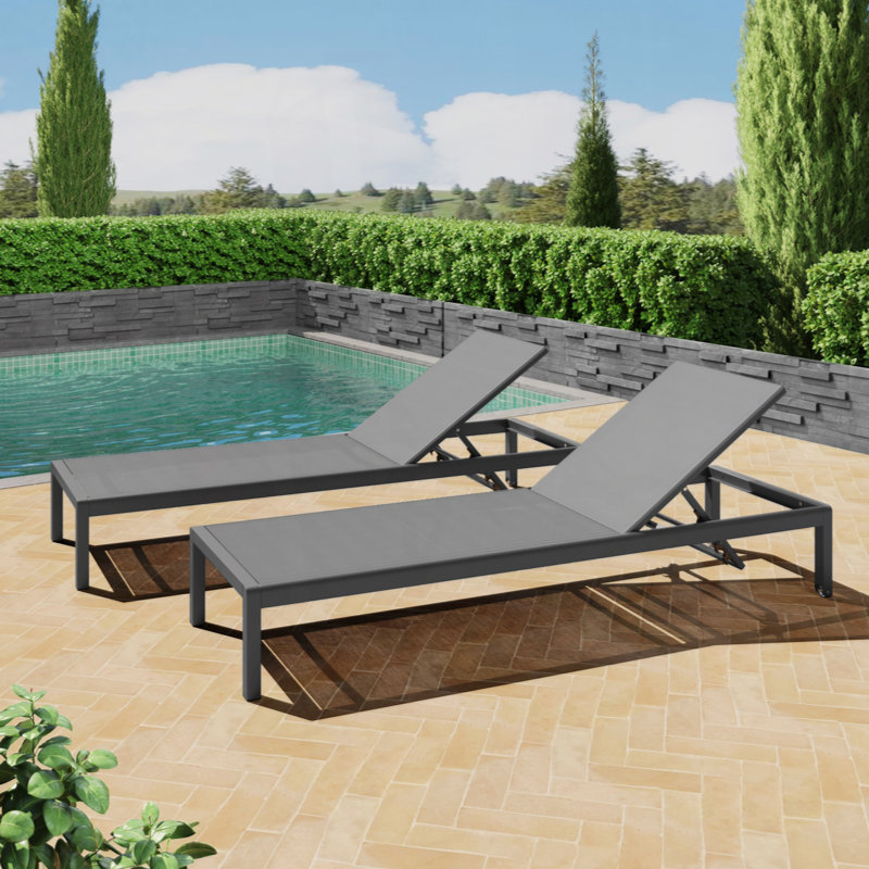 2-Piece Outdoor Recliner Set with Wheels | Mesh & Aluminum Lounge Chairs for Poolside/Backyard