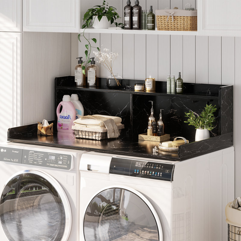 Housse de comptoir de buanderie avec lumières DEL et multiprise, Marbre noir