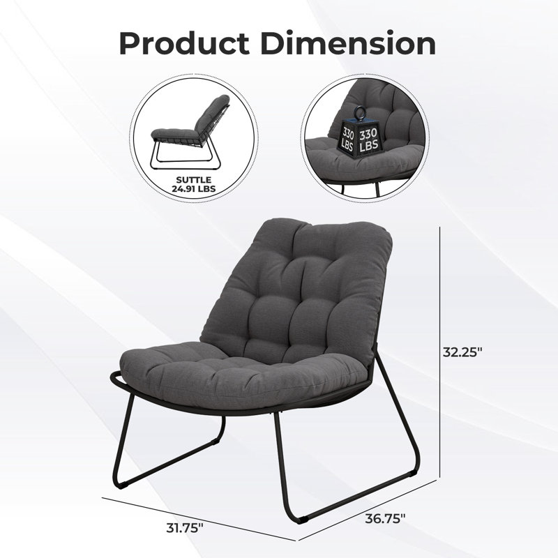 Gifty Patio Scoop Lounge Chairs With Cushions, Gray, Black