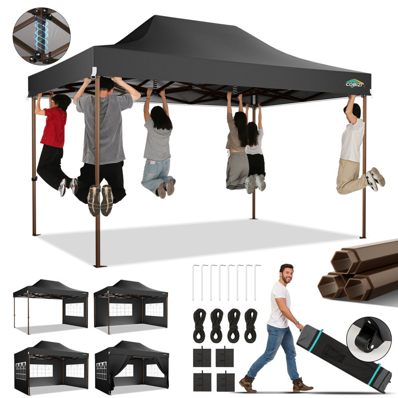 10×15FT hexagonal tube canopy with tube, same colour edging, and cloth, Black