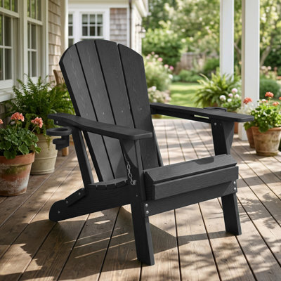 Adirondack Chairs with Cup Holders, Set of 2 All-Weather HDPE Composite Outdoor Lounge Chairs