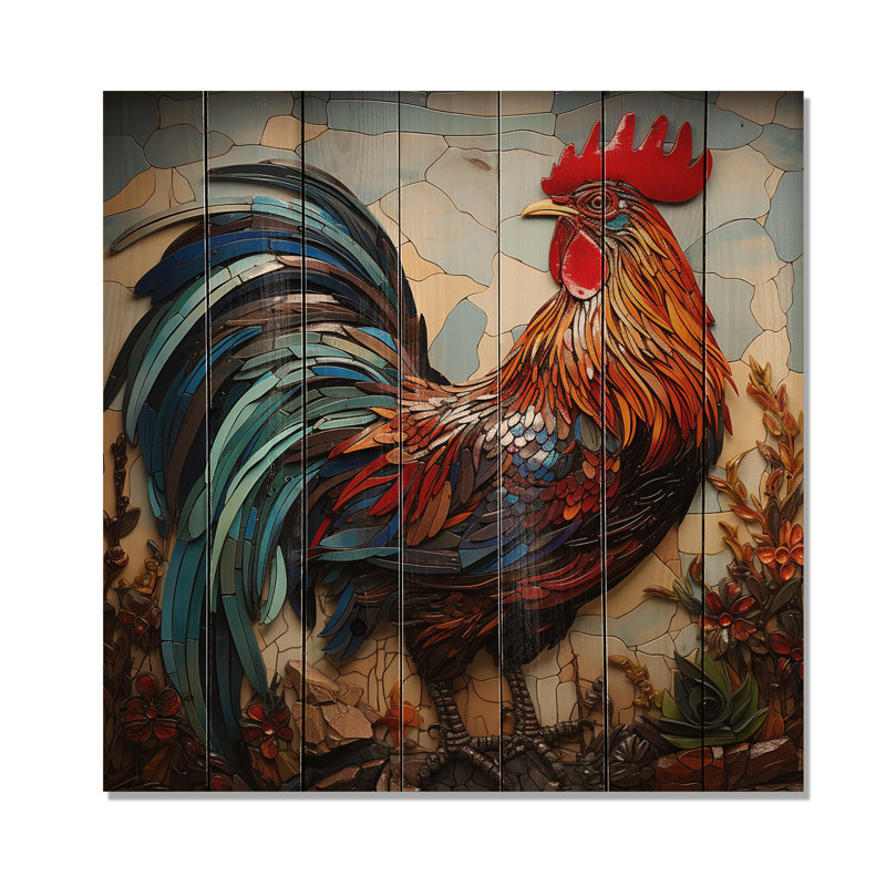 Modern Rooster Collage III - Poulet sur bois, H 15 po x l 15 po