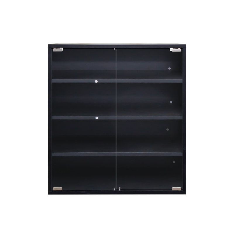 Led Shoe Storage Container - 4 Tier Stackable Wooden Box With Glass Door For Sneakers & Tempered Display, Black