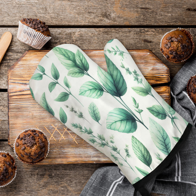 Leafy Mint Vibes Oven Mitt Cotton Twill