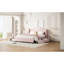 Lit plateforme tapissier avec tête de lit à oreilles de couleur rose - aucun sommier requis, 2 tiroirs et lit gigogne simple pour une chambre à coucher élégante-1575281302