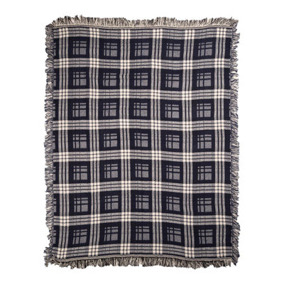 Manual Woodworkers & Weavers Dark Blue Plaid 2 Layer Tapestry Throw 100% Cotton
