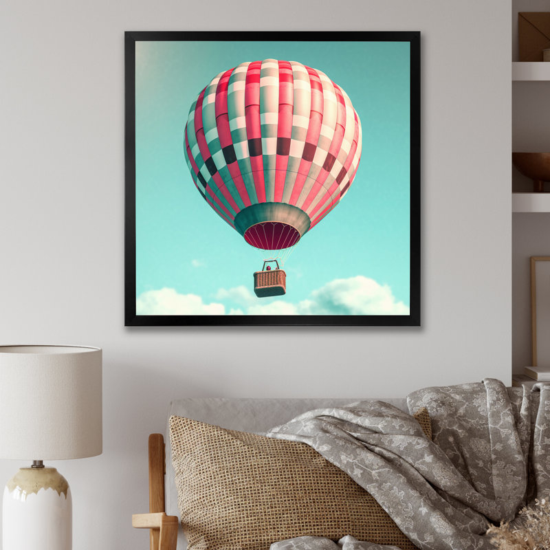 Paysage de ballon à air chaud rétro II, H 16 po x l 16 po x P 1 po, Cadre photo noir