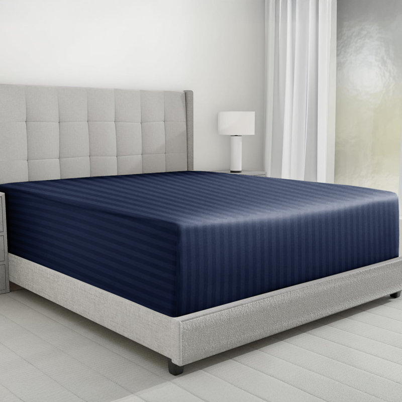 Microfiber Striped Fitted Sheet, Double (4'6), Navy