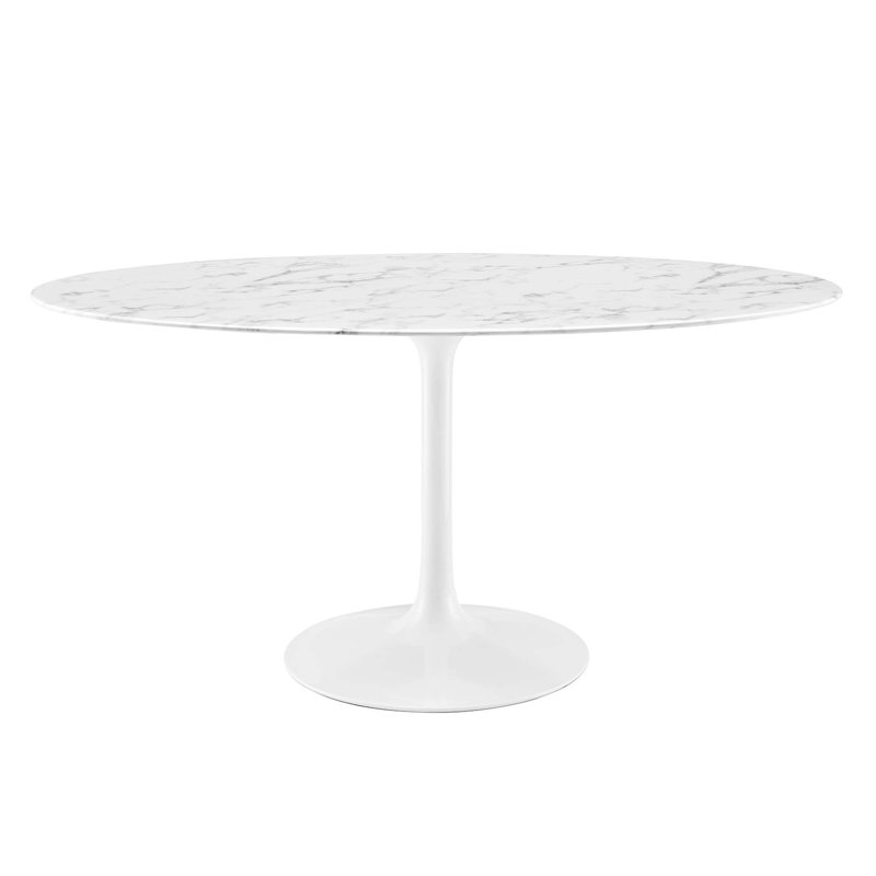  Table de salle à manger en marbre artificiel Lippa, 29 po H x 60 po L x 35,5 po po, Blanc, Blanc