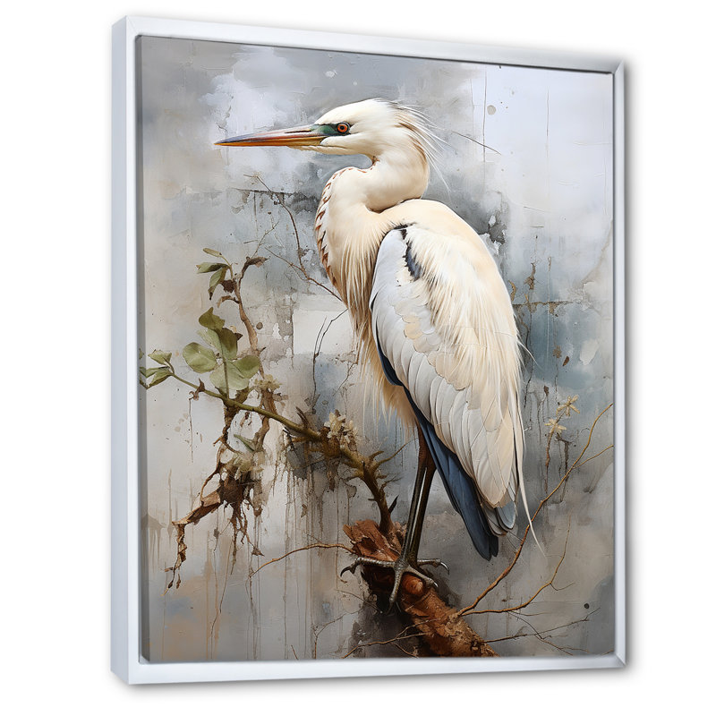 Décoration murale majestueuse héron bleu - héron, H 40 po x l 30 po x P 1,5 po, Cadre flottant blanc