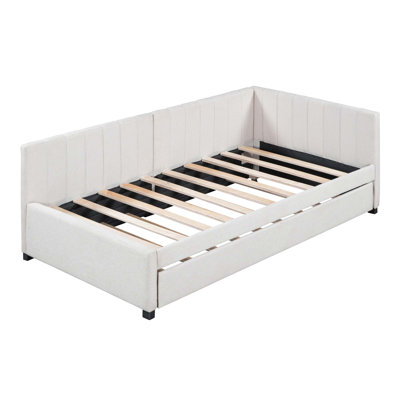 Upholstered Daybed With Trundle Sofa Bed Frame No Box Spring Needed, Linen Fabric